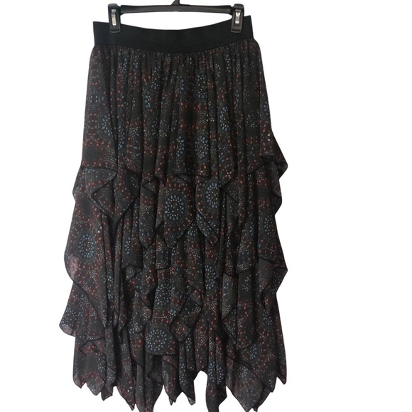 Free People Layered Gypsy Georgette Skirt Sz S 4-6 Paisley Asymmetric Chiffon - Picture 3 of 7